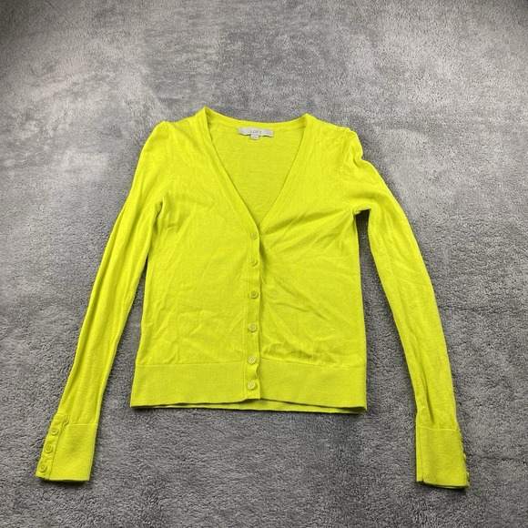 LOFT Sweaters - LOFT V-Neck Cardigan Sweater Womens XSP Petite Neon Yellow